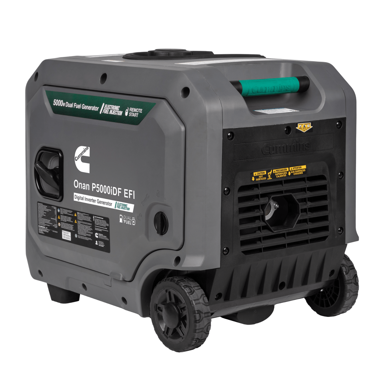 Meyer Cummins 5000 Watt dual fuel portable inverter generator for RV camping, featuring quiet operation and compact design.