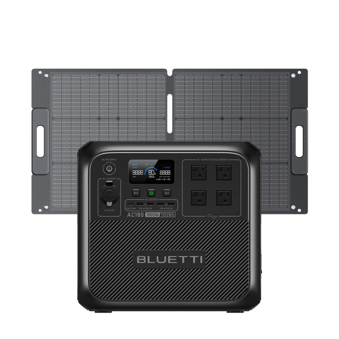 BLUETTI AC180 Solar Portable Power Station 1152Wh + 100W Foldable Solar Panel