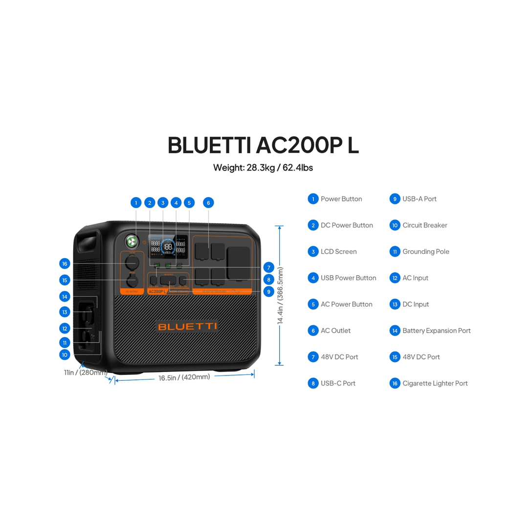 BLUETTI AC200PL Portable Power Station 2400W + Charger 1 Alternator Charger