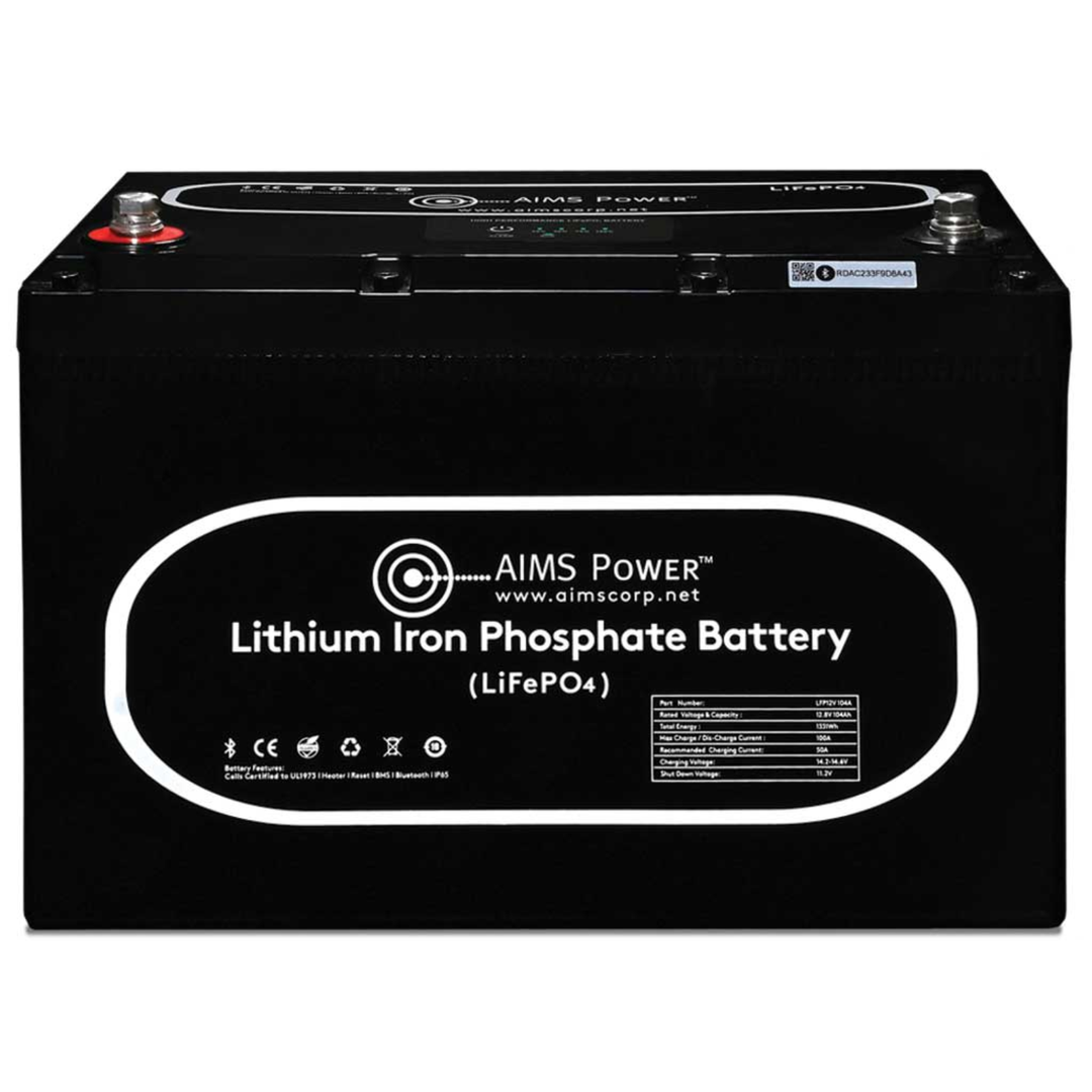 AIMS Power Inc 12V 104Ah LiFePO4 Heated Bluetooth Battery With Wake UP Button