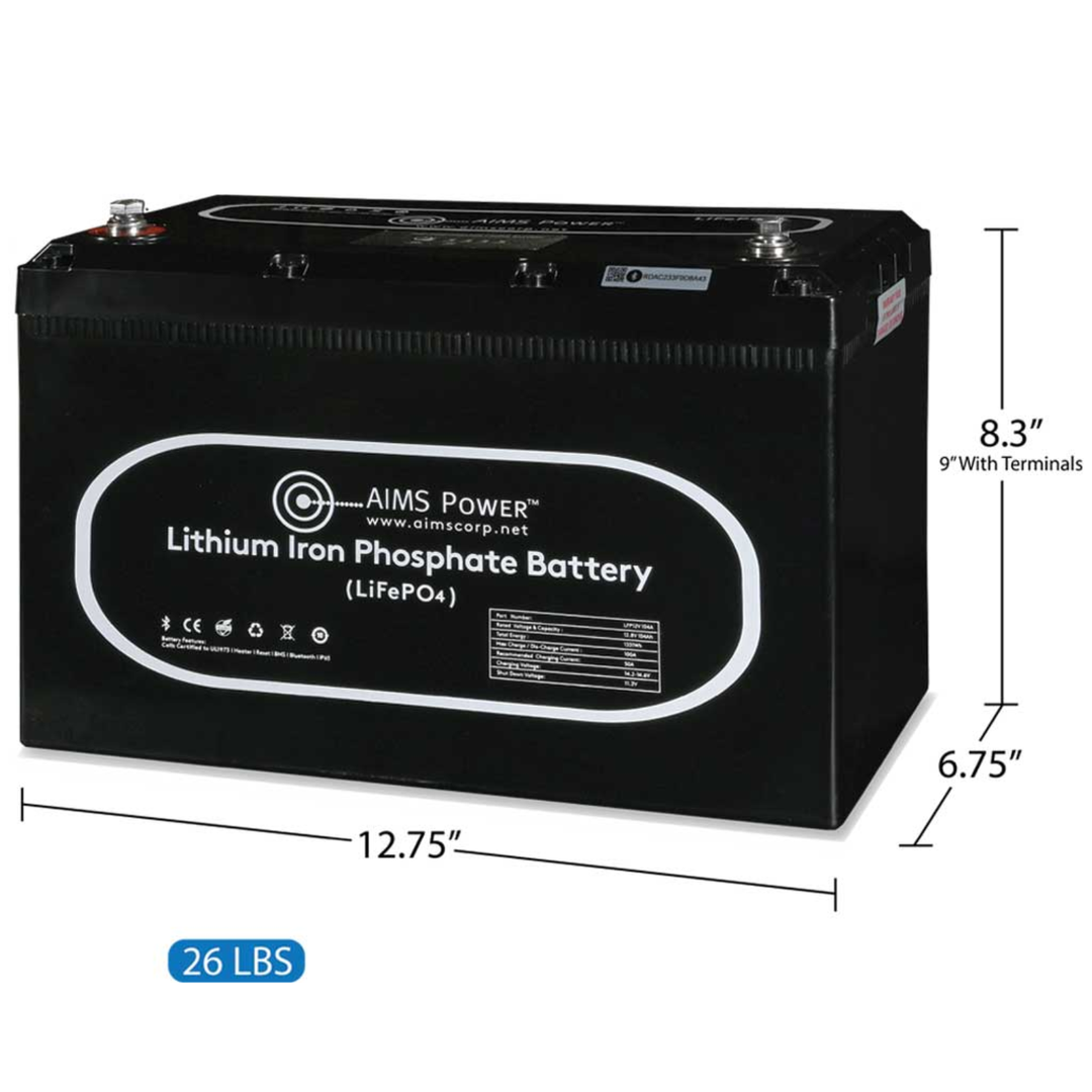 AIMS Power Inc 12V 104Ah LiFePO4 Heated Bluetooth Battery With Wake UP Button