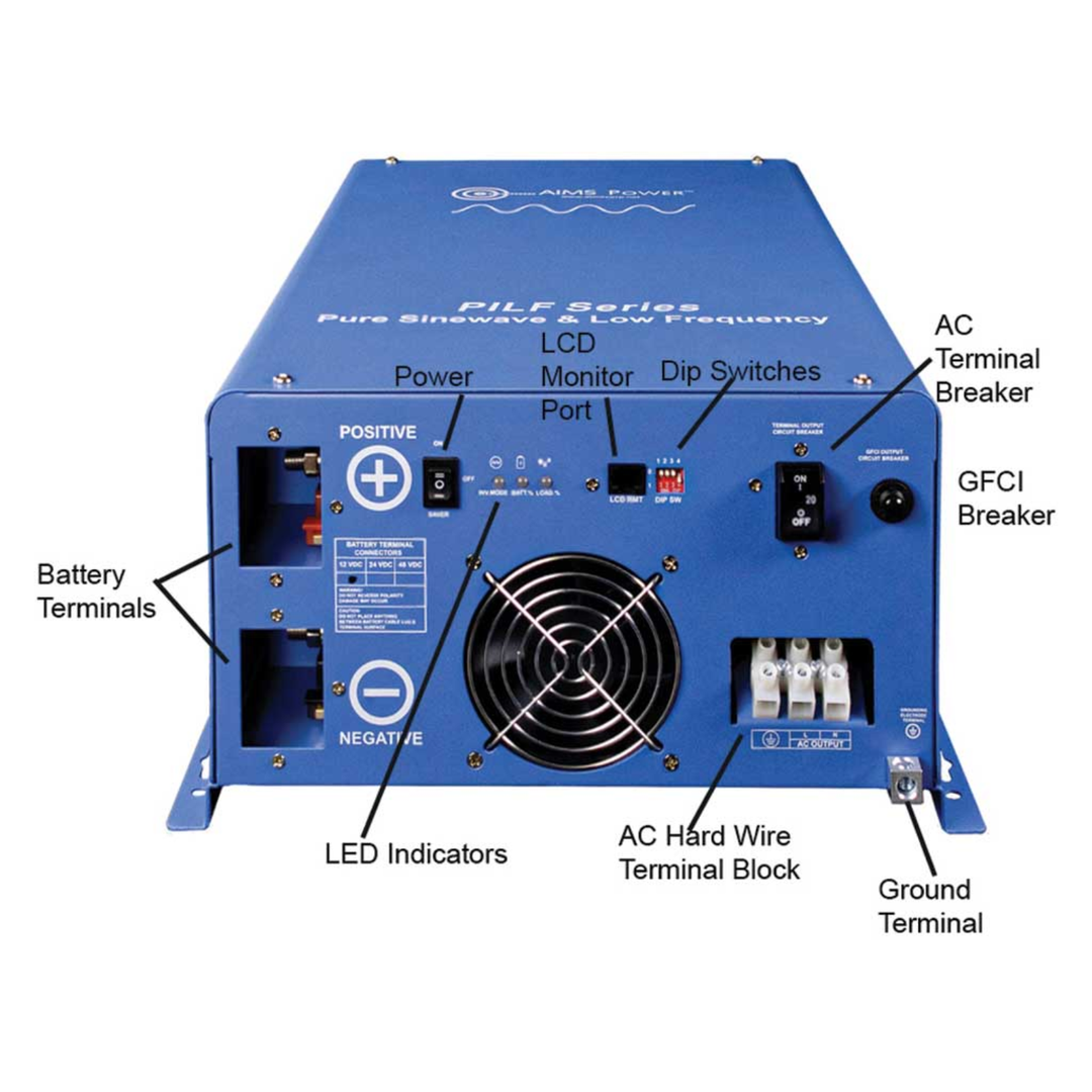 AIMS Power Inc 3000W 12V Split Phase Pure Sine Inverter VAC Split Phase Low