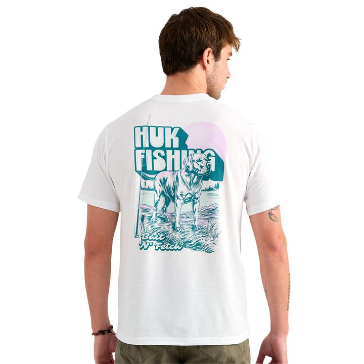 Huk Bait N Fetch Short Sleeve Tee White S Cotton Blend Comfortable Wear