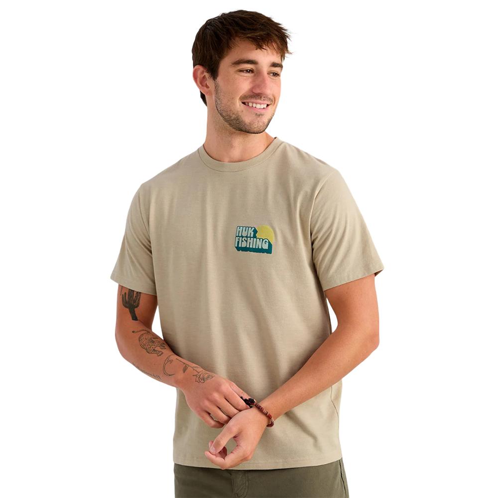 Huk Bait N Fetch Short Sleeve Tee River Rock Heather XL Cotton Blend Comfort