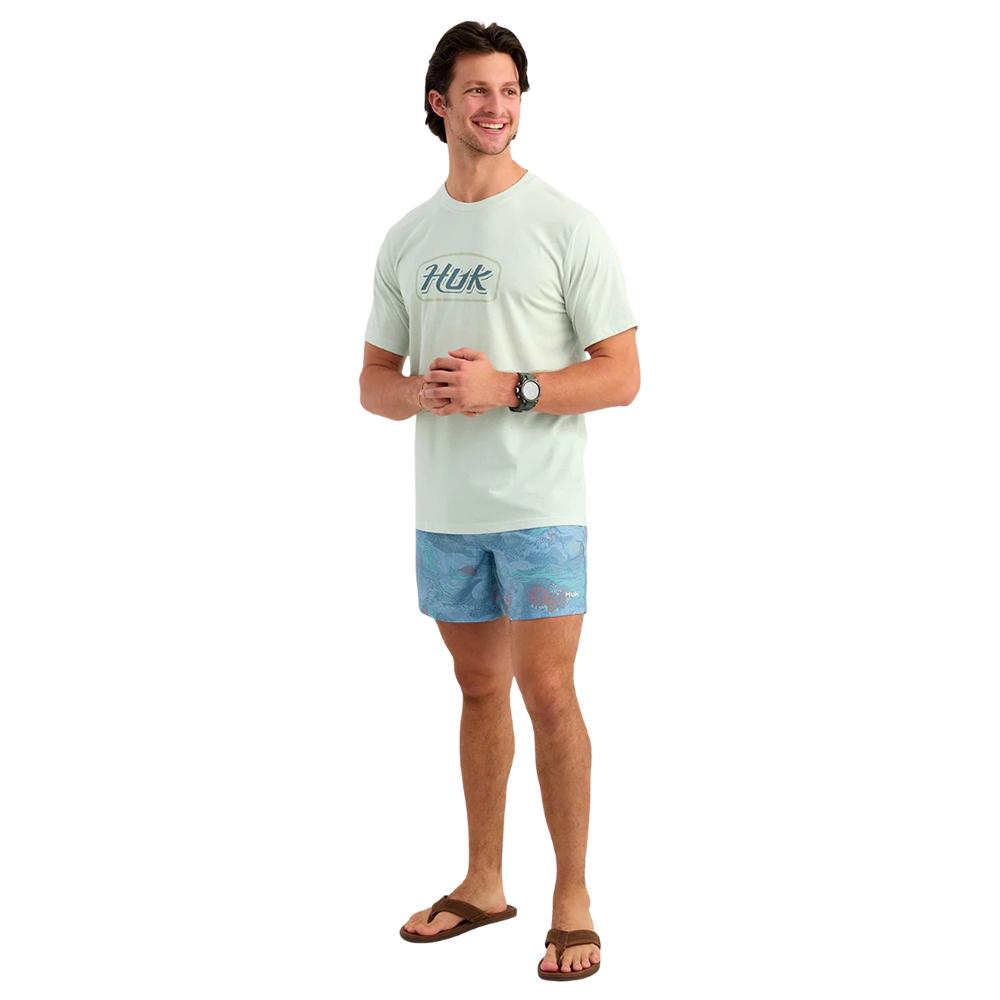 Huk Script Short Sleeve Tee Pale Algae Heather S Cotton Blend Comfortable