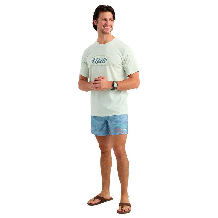 Huk Script Short Sleeve Tee Pale Algae Heather L Cotton Blend Comfortable