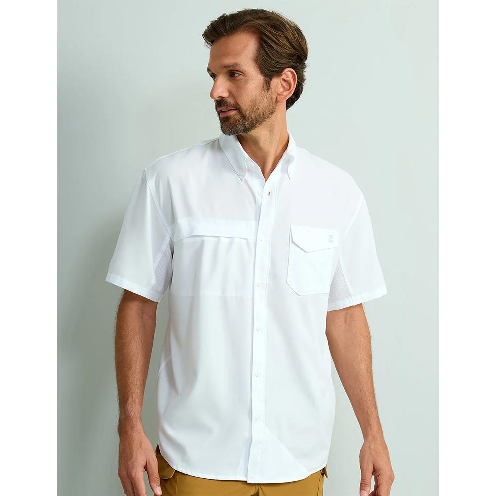 Chattanooga Huk Tide Point white quick dry short sleeve performance shirt, size M, made for active wear.