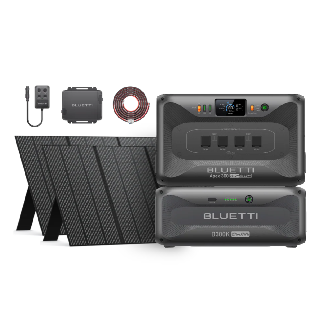 BLUETTI Apex 300 + B300K + Charger 1 + Hub D1 + QTY 2 of 350W Solar Panels