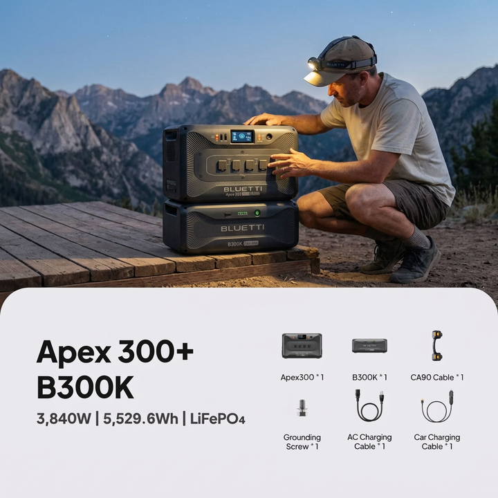 Bluetti Apex 300 Power Station + B300K Battery + QTY 2 OF 350W Solar Panels