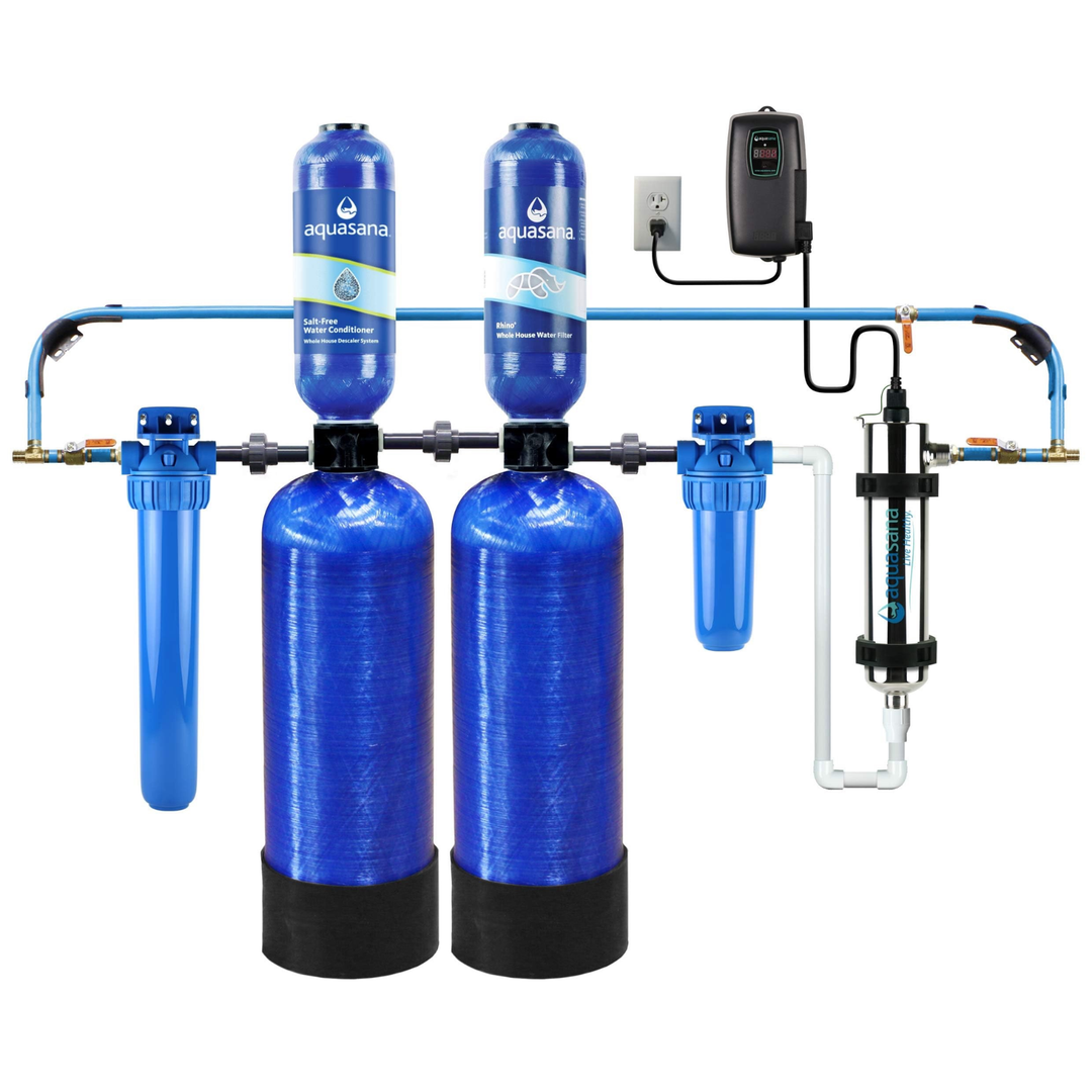 Aquasana Whole House Water Filtration Well + Salt-Free + UV + Post &amp; Pre Filters + Install Kit