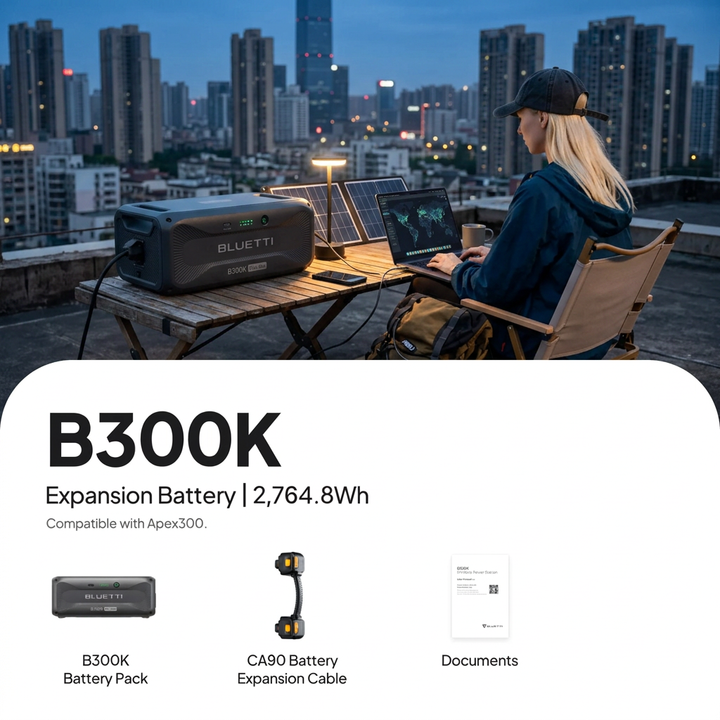 Bluetti Apex 300 Power Station + B300K Battery + QTY 2 OF 350W Solar Panels