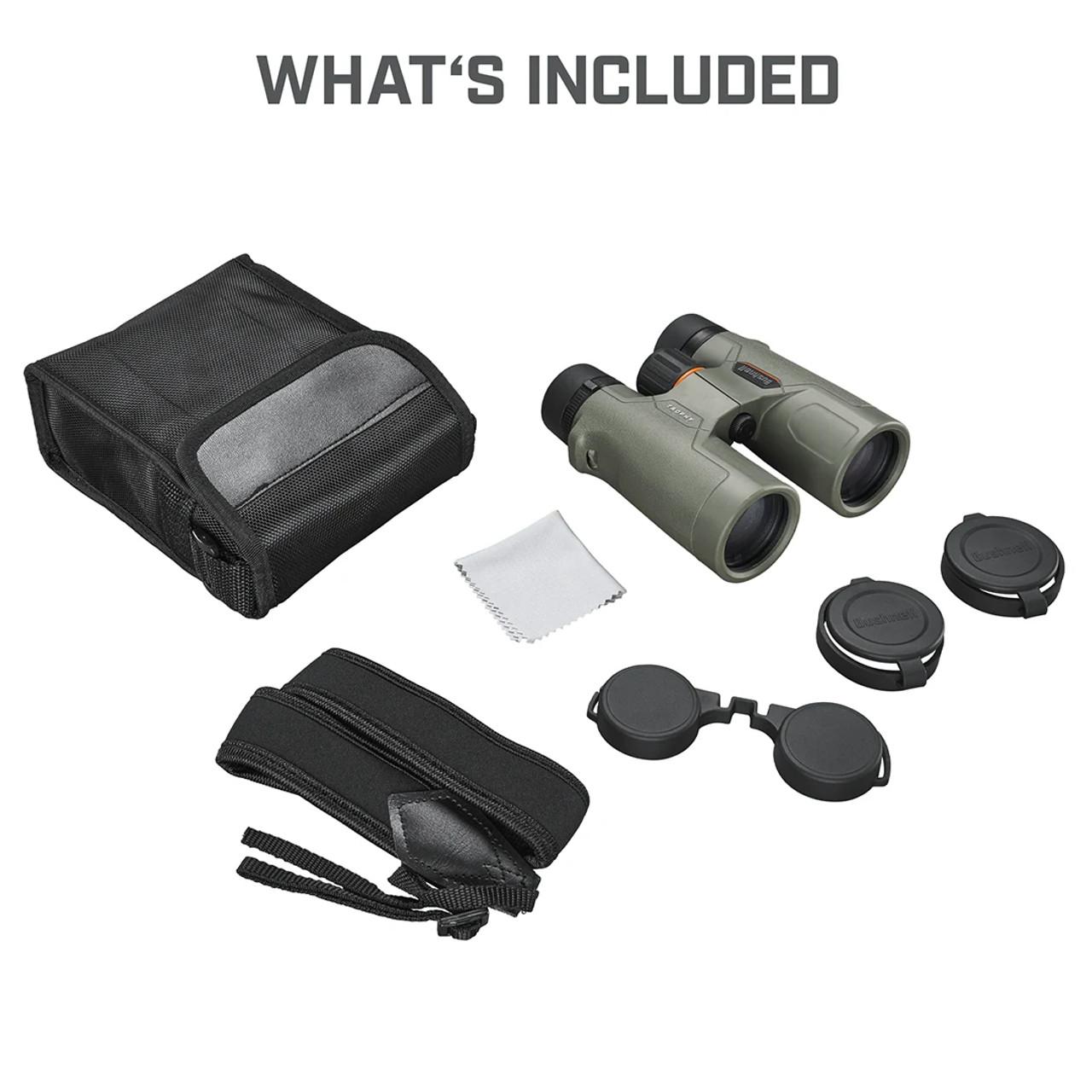 Chattanooga Bushnell Trophy binoculars 10x42mm BaK4 roof prism with green finish, used for wildlife viewing and outdoor adventures.