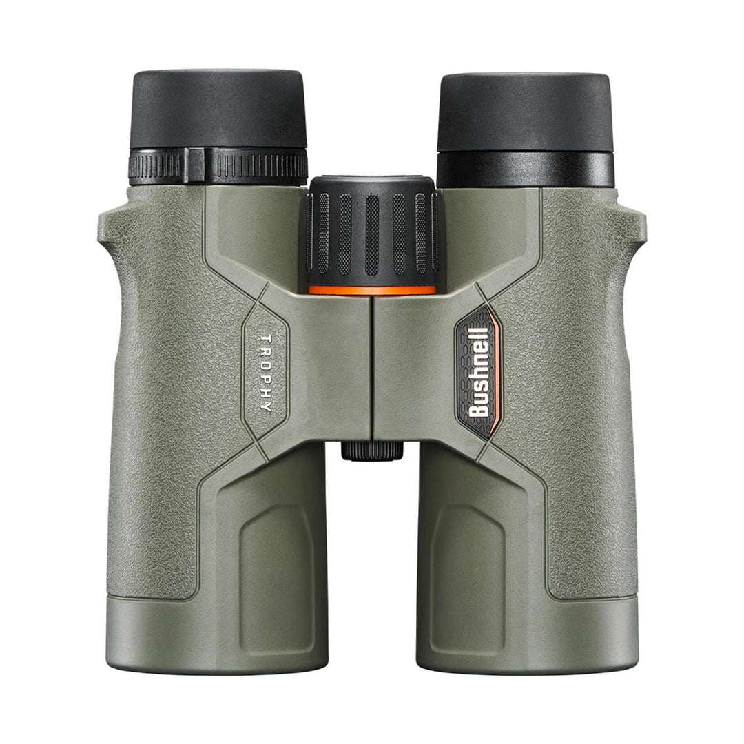 Chattanooga Bushnell Trophy binoculars 10x42mm BaK4 roof prism with green finish, ideal for wildlife viewing.