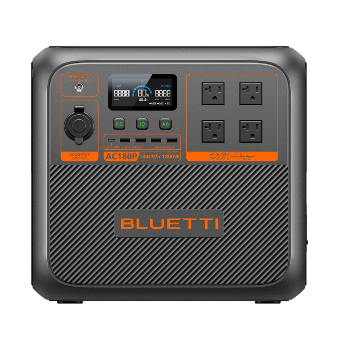 Bluetti AC180P Portable Power Station 1800W Solar Generator 11 Output Ports - POWER FIT SHOP — Powering Preparedness, Health &amp; Home