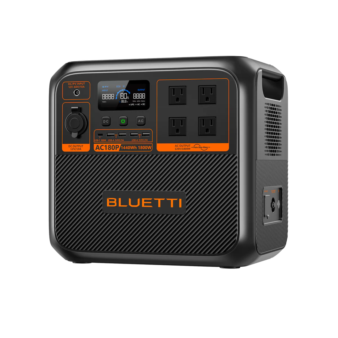 Bluetti AC180P Portable Power Station 1800W Solar Generator 11 Output Ports - POWER FIT SHOP — Powering Preparedness, Health &amp; Home