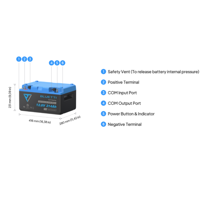 BLUETTI B1232 12.8V 314Ah LiFePO4 Battery Reliable RV Marine Power