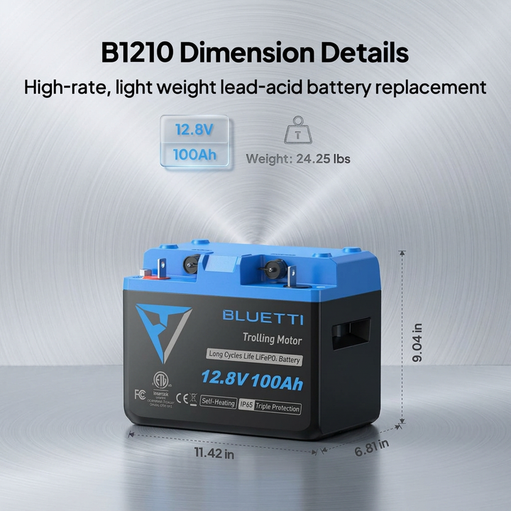 BLUETTI B1210 12.8V 100Ah LiFePO4 IP65 Trolling Motor Battery For Off Grid Power