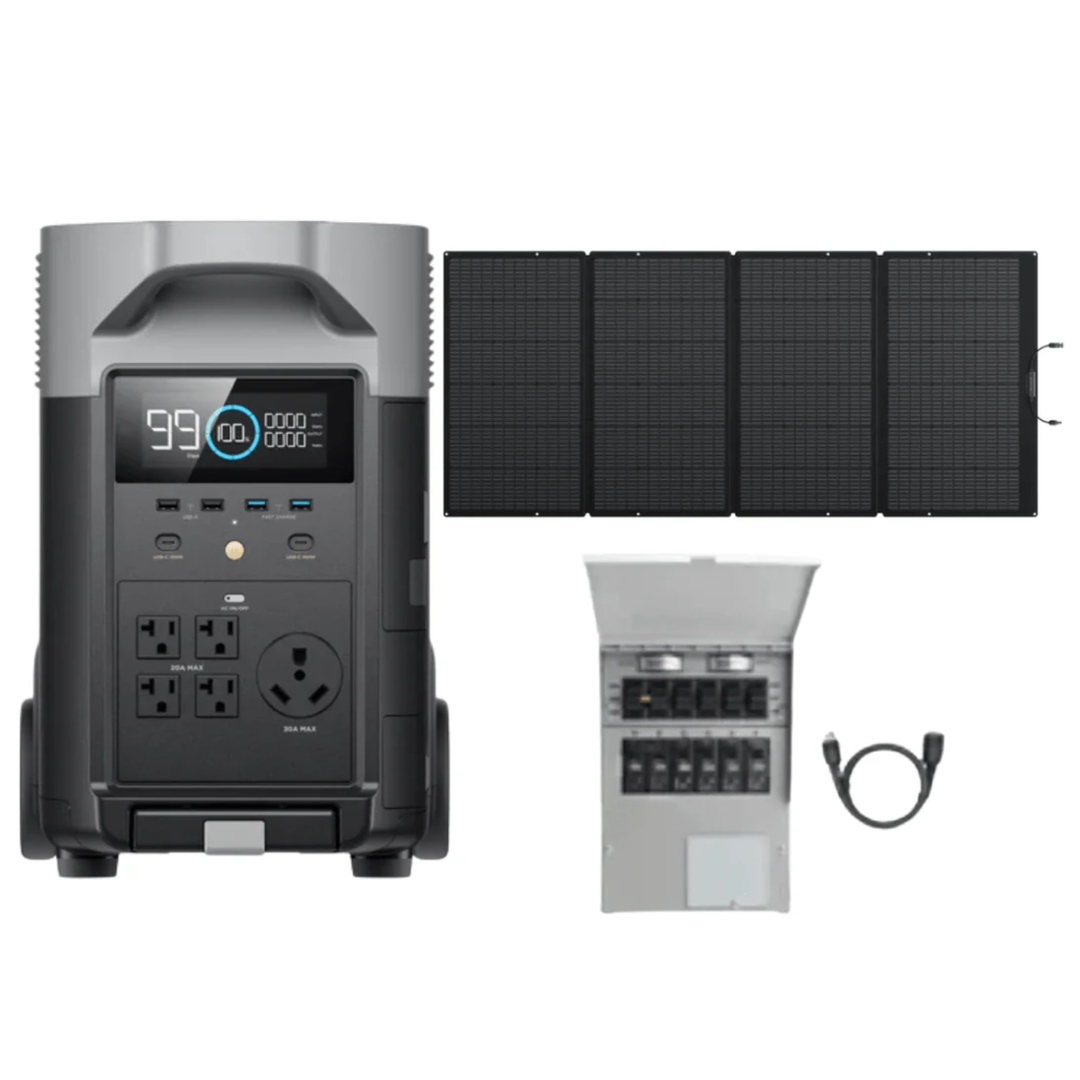 EcoFlow DELTA Pro with Qty 1 of 400W Solar Panel and Qty 1 Transfer Switch