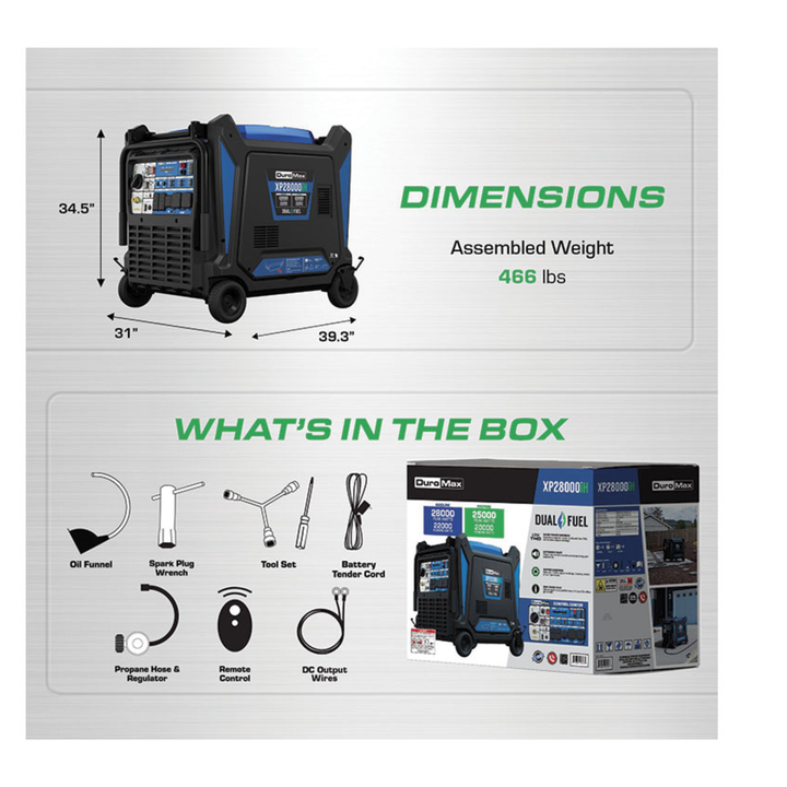 DuroMax 28000W Dual Fuel Inverter Generator Portable Home Backup Power XP28000IH - POWER FIT SHOP — Powering Preparedness, Health &amp; Home