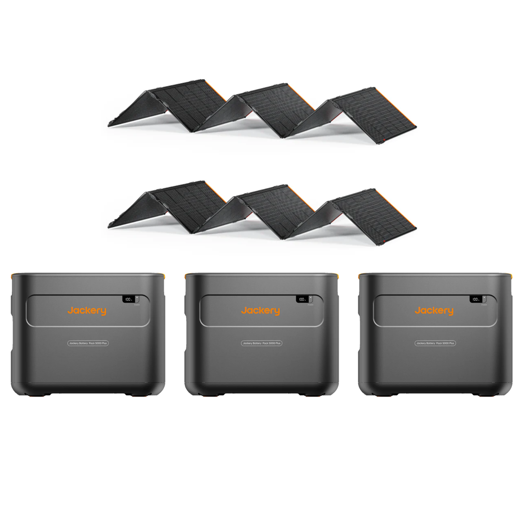 Jackery QTY 3 OF Battery Pack 5000 Plus + QTY 2 OF SolarSaga 500 X Solar Panels
