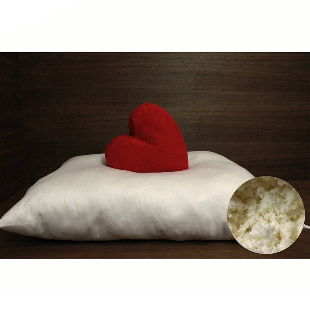Soaring Heart organic shredded latex pillow in travel size, 14 x 20 inches, with soft, breathable shredded latex filling for comfort.
