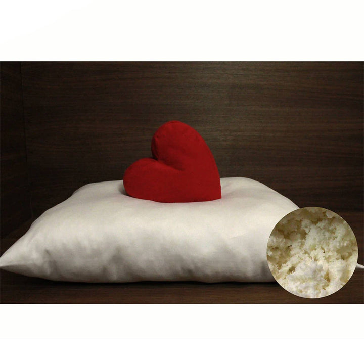King size Soaring Heart organic shredded latex pillow with white shredded latex filling in a pillow cover, 20" x 36".