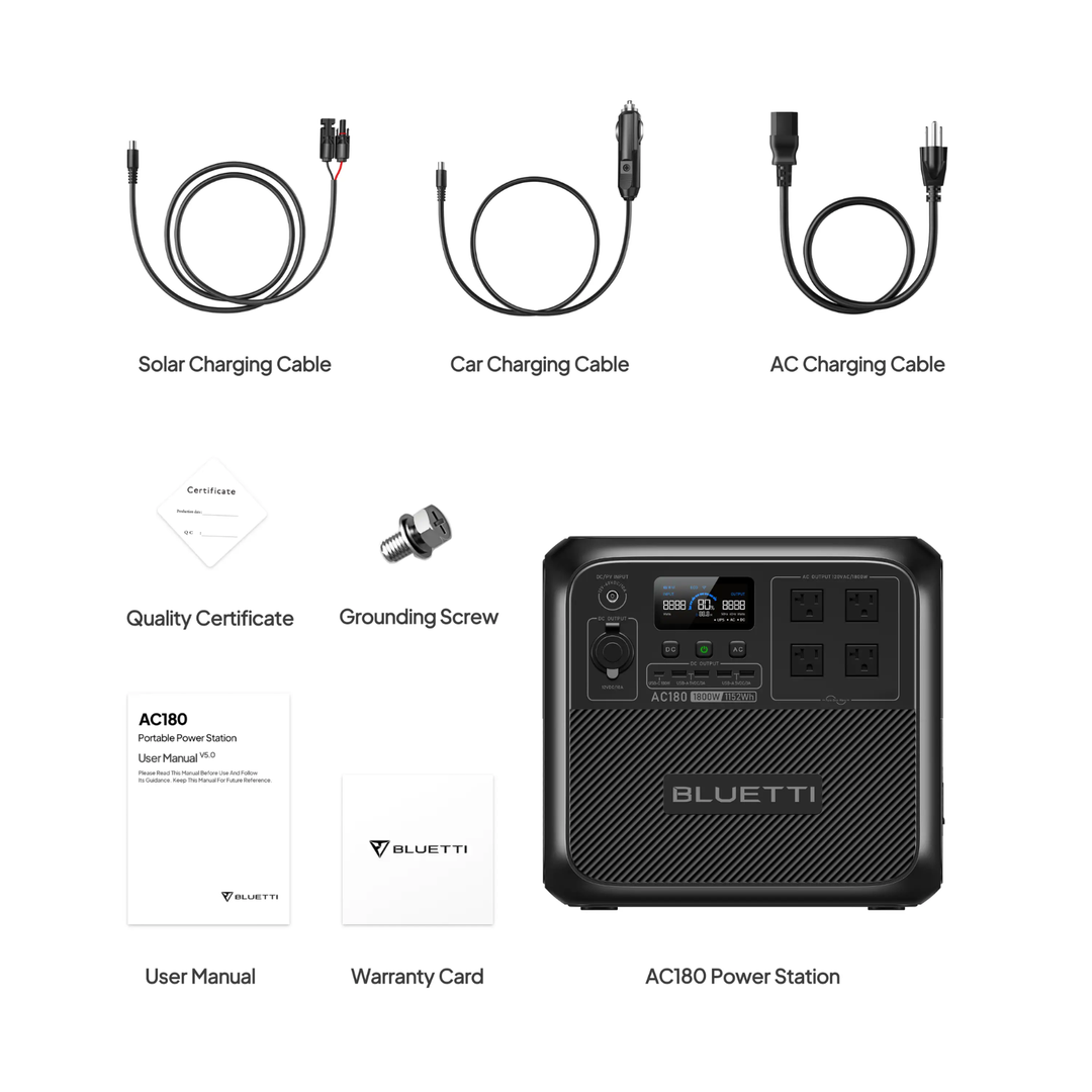 BLUETTI AC180 Solar Ready Portable Power Station 1152Wh MPPT Controller BMS