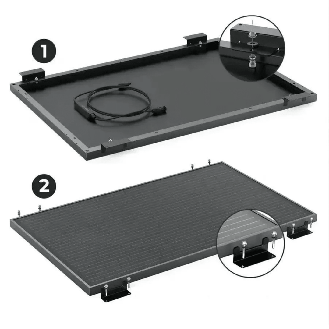 EcoFlow QTY 2 of 100W Rigid Solar Panels + QTY 2 of Solar Panel Mounting Feet - POWER FIT SHOP — Powering Preparedness, Health &amp; Home