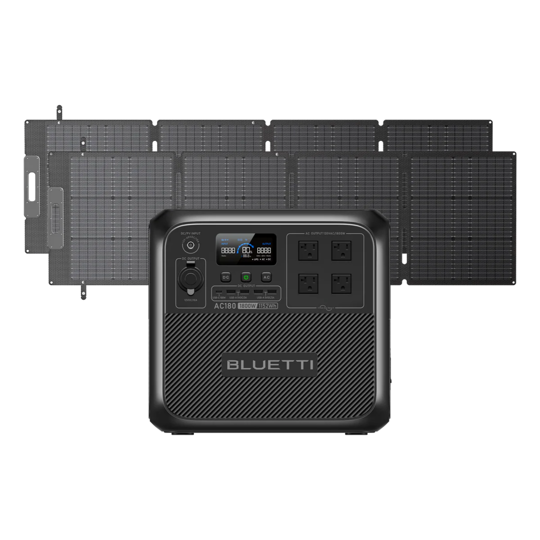 BLUETTI AC180 Solar Ready Power Station 1152Wh + QTY 2 OF 200W Solar Panels