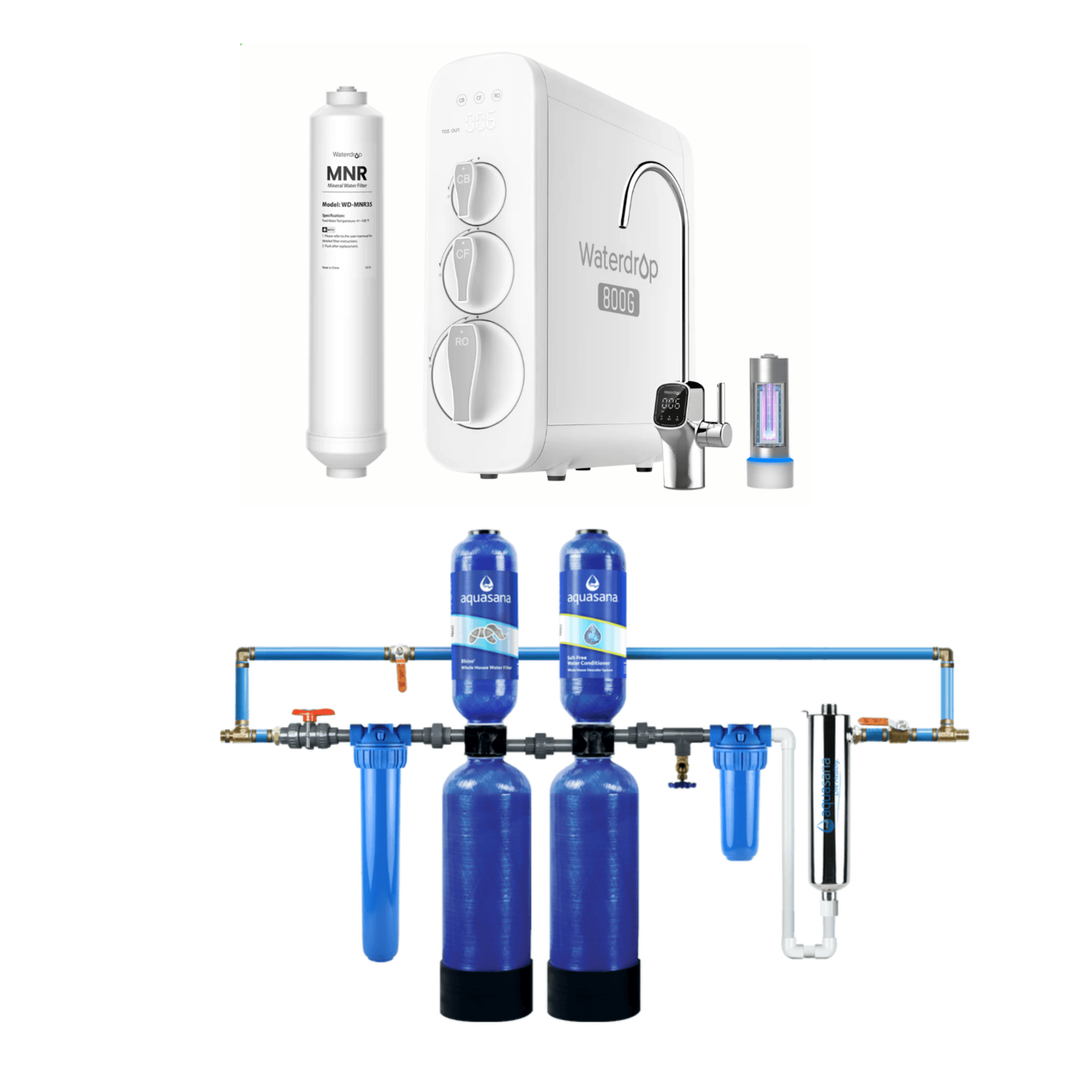 Aquasana City Water Filtration + Salt-Free + UV + Post  &amp; Pre-Filter + Install Kit With Waterdrop RO System G3P800 Filtration