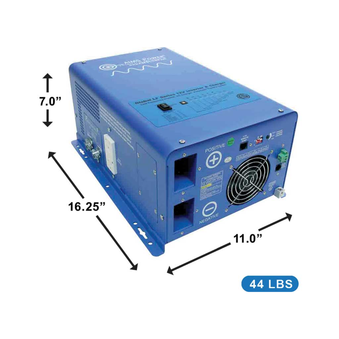 AIMS Power 2000W Pure Sine Inverter 12VDC UL458 Smart Battery Charger