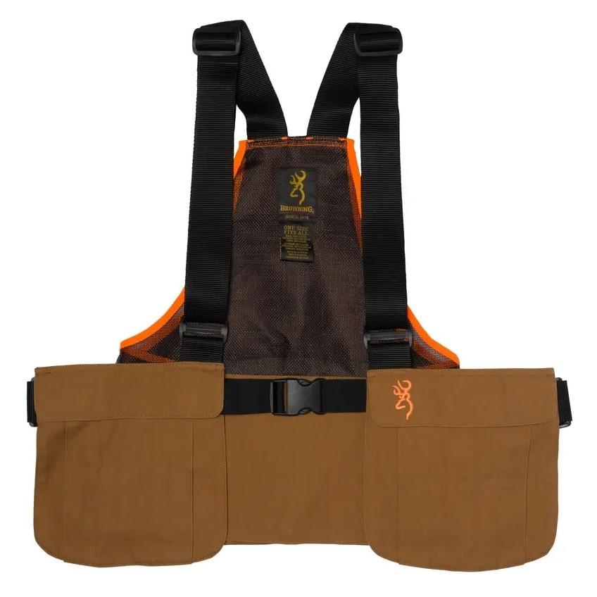 Chattanooga Browning Upland Strap Vest in tan blaze with adjustable straps, designed for outdoor upland hunting and outdoor activities