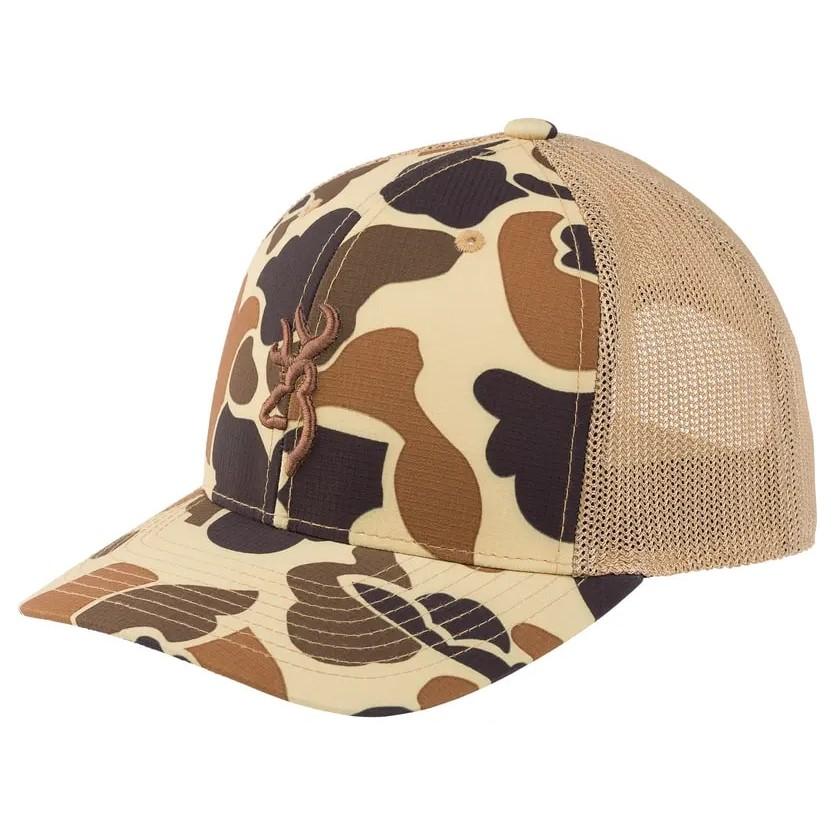 Browning Cupped Up Mesh Cap Vintage Tan Camo Adjustable Flexfit 110 One Size