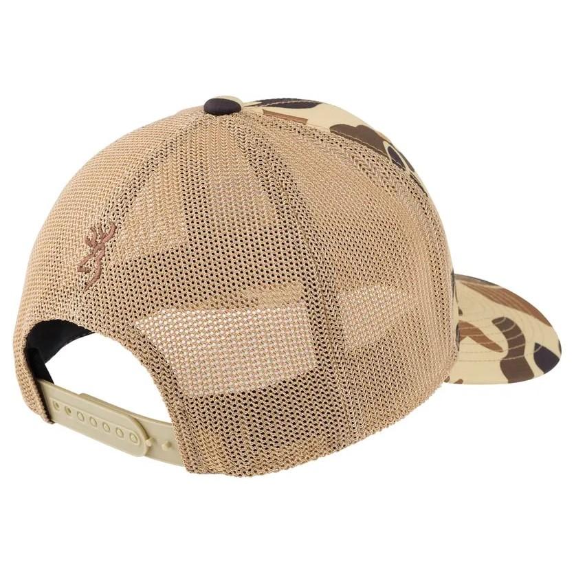 Browning Cupped Up Mesh Cap Vintage Tan Camo Adjustable Flexfit 110 One Size