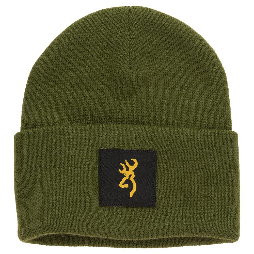Chattanooga Browning olive green beanie hat with warm knit material, suitable for outdoor winter wear and comfortable fit.