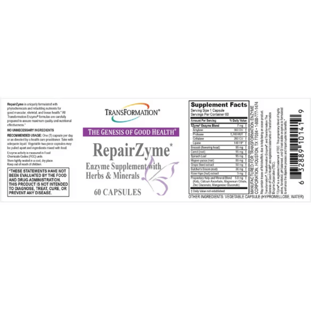 Transformation Enzymes RepairZyme 60 Caps Enzyme Supplement with Herbs Mineral - POWER FIT SHOP — Powering Preparedness, Health &amp; Home