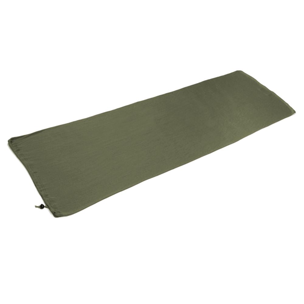 Chattanooga Snugpak Thermalon olive lightweight sleeping bag liner lying flat, showing its soft fabric and compact design.