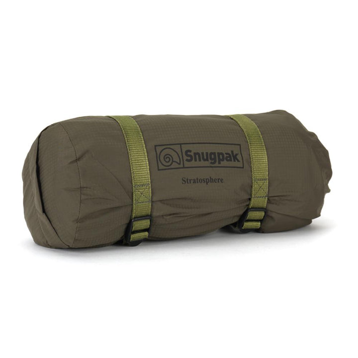 Chattanooga Snugpak Stratosphere Bivvi Shelter in olive, waterproof and breathable backpacking tent for one person, set up outdoors.