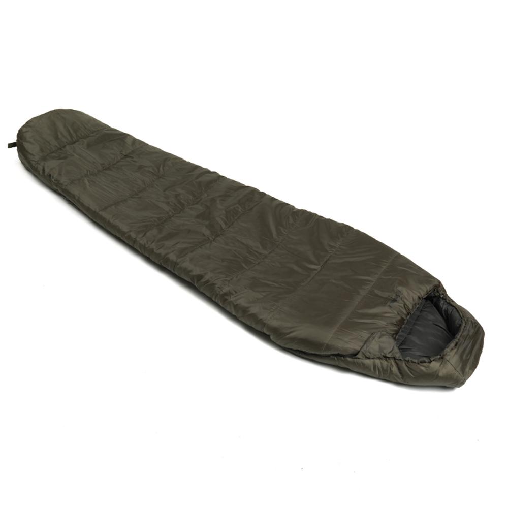 Chattanooga Snugpak Basecamp Ops Sleeper Lite olive sleeping bag laid out in a camping setting