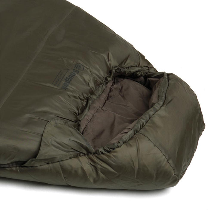 Olive green Snugpak Basecamp Ops Sleeper Extreme camping sleeping bag by Chattanooga, padded for warmth and outdoor sleeping comfort.