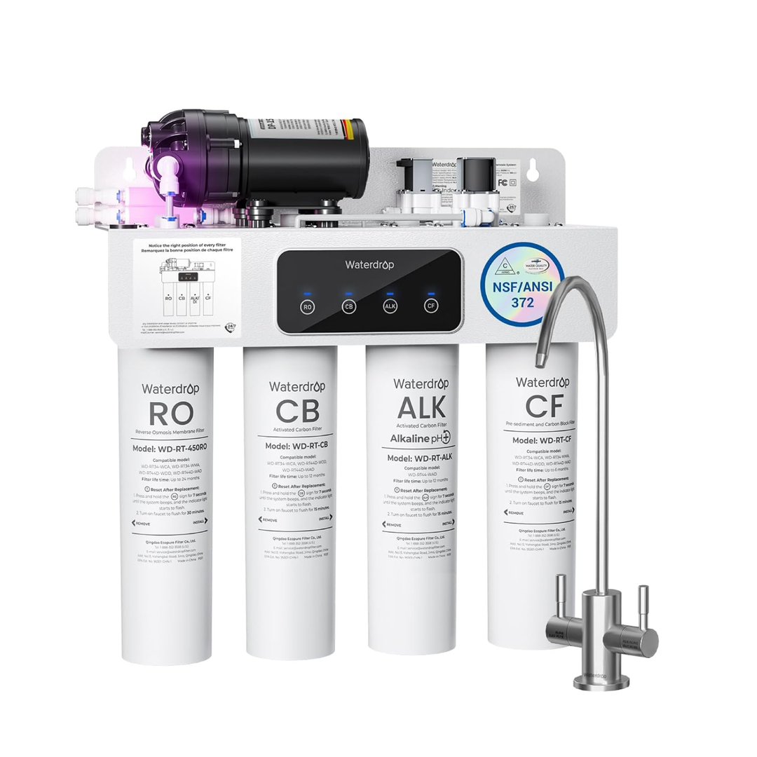 Waterdrop T4‑A 450GPD Alkaline RO System Smart Faucet 10-stage Filtration