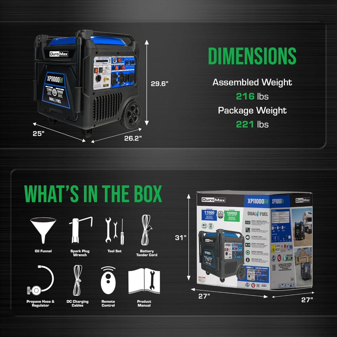 DuroMax XP11000iH 11000 Watt Dual Fuel Portable Digital Inverter Generator - POWER FIT SHOP — Powering Preparedness, Health &amp; Home