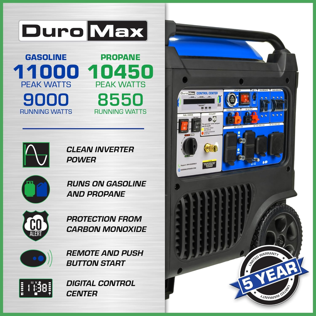 DuroMax XP11000iH 11000 Watt Dual Fuel Portable Digital Inverter Generator - POWER FIT SHOP — Powering Preparedness, Health &amp; Home