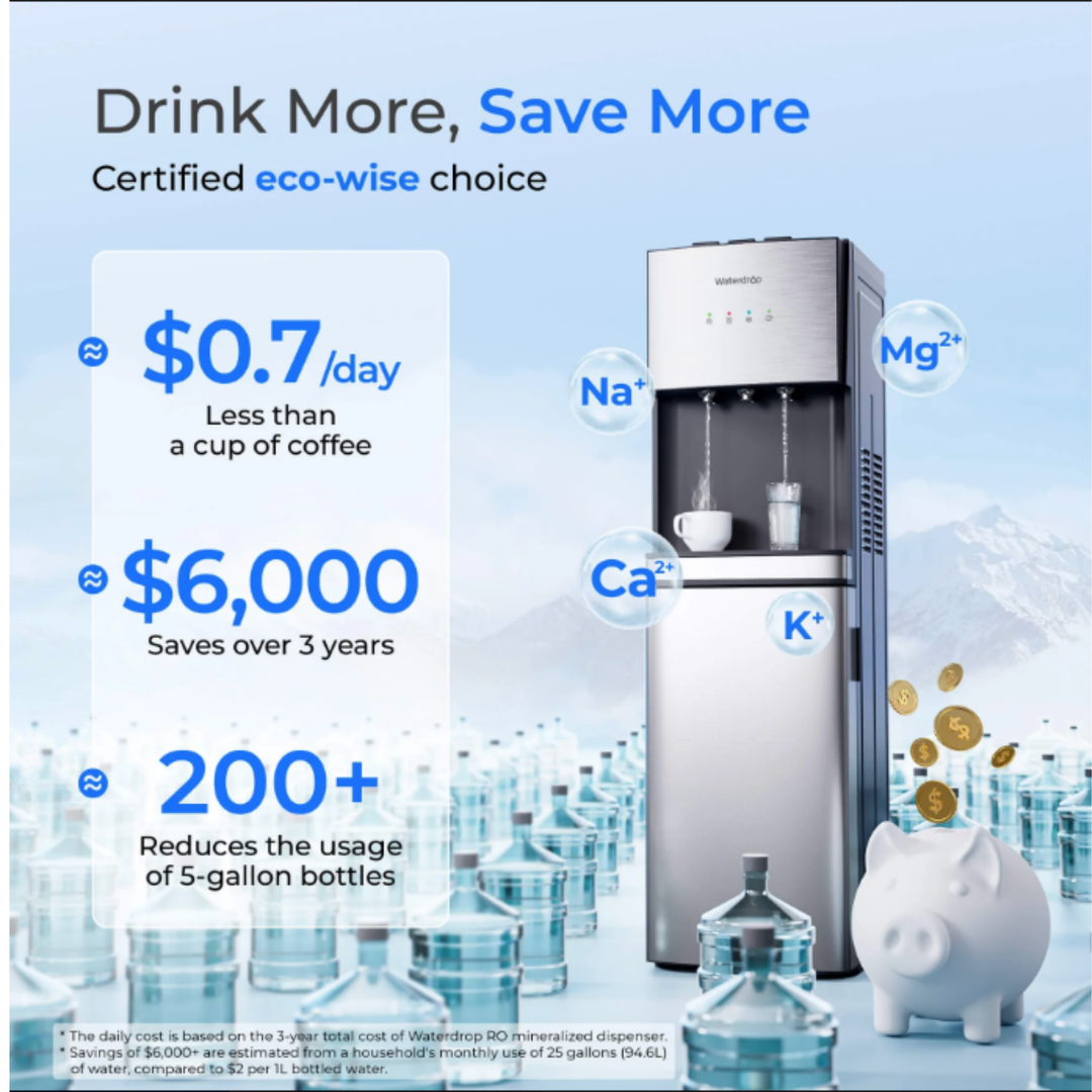 Waterdrop Y1CH Mineral Enhanced RO Bottleless Water Cooler Silver BPA-Free