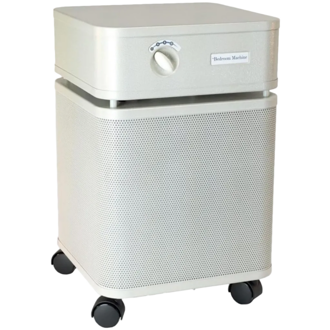 Austin Air HEPA Bedroom Machine HM402 Sandstone air purifier with wheels and new design.