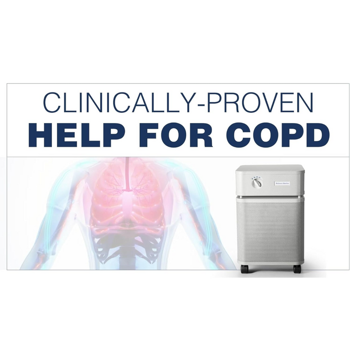 Austin Air HEPA Bedroom Machine air purifier with clinically proven help for COPD, designed for effective air filtration.