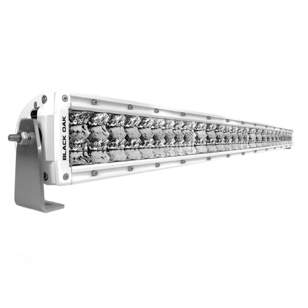 Black Oak 60-inch LED double row flood light bar with 5W combo white housing, designed for off-road and utility lighting.