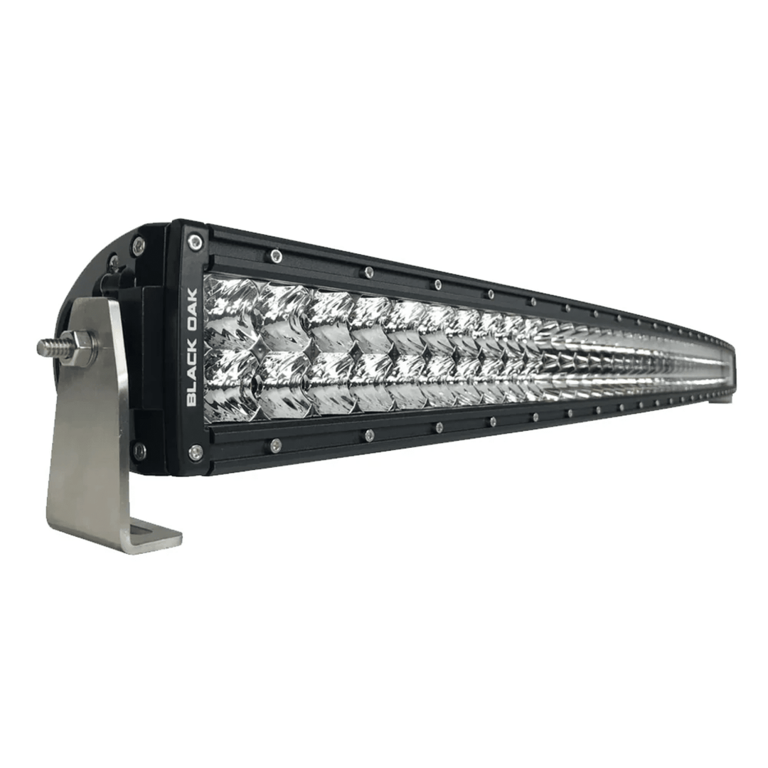 Black Oak LED 50-inch curved double-row light bar with combo optics, black housing, and 5W LEDs for off-road or automotive lighting.