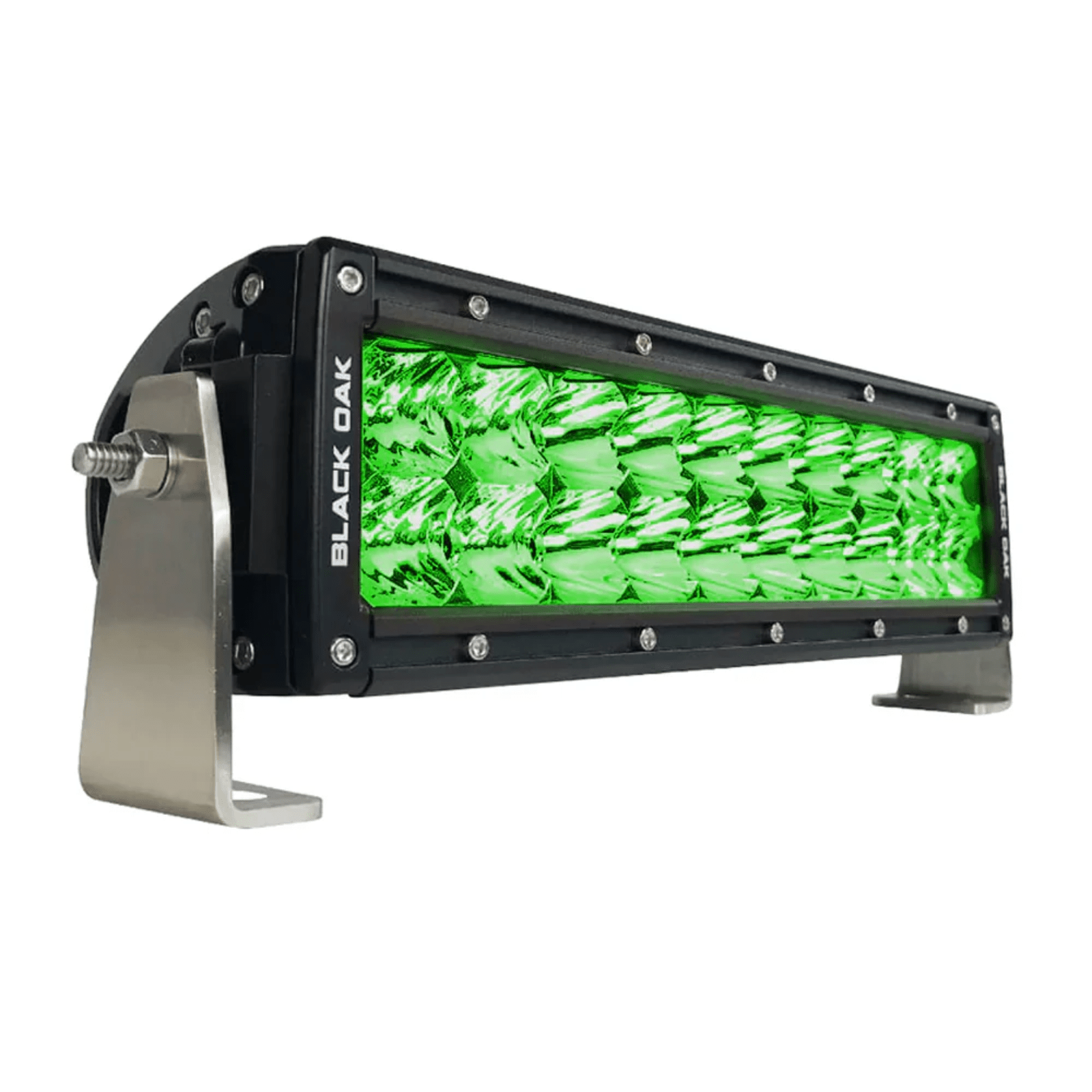 Black Oak LED 10-inch green hog hunting light bar with combo optics and black housing for outdoor hunting and illumination.