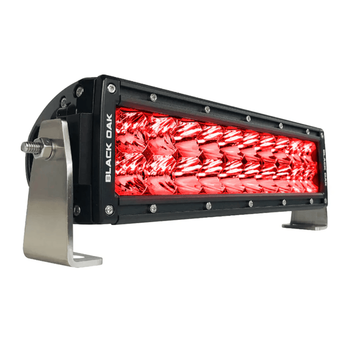 Black Oak 10-inch Red LED Predator Light Bar with combo optics, black finish, ideal for off-road and outdoor lighting.